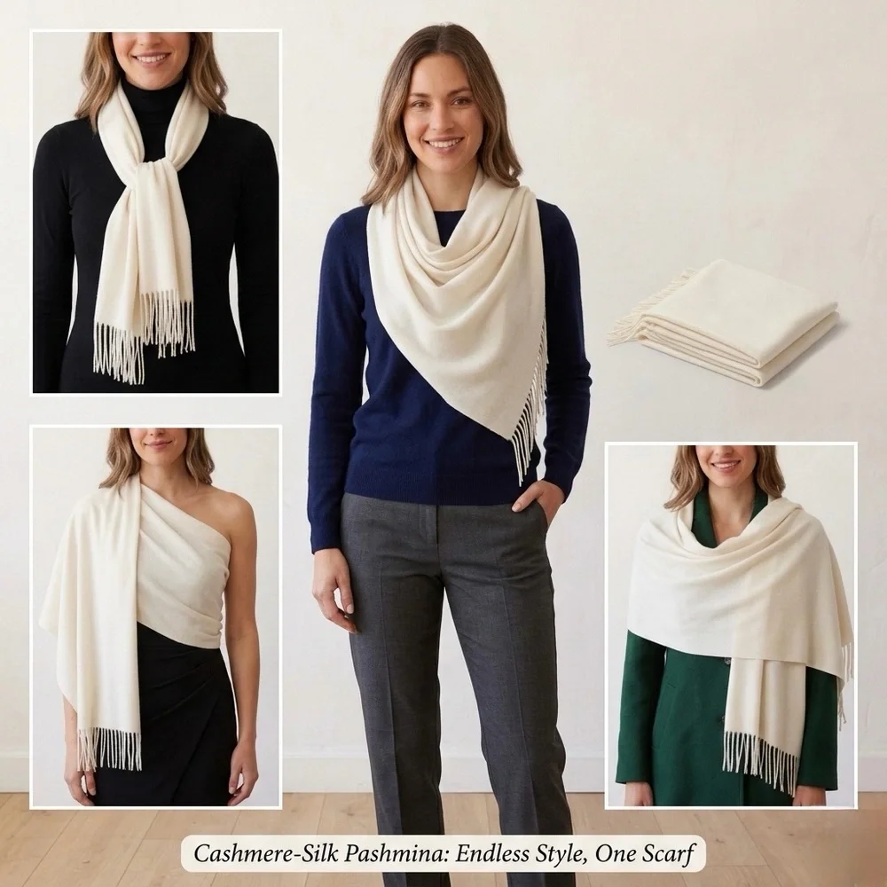 Off White Cream Pashmina Scarf Wrap Shawl Gauze Lightweight Tassel Fringe Solid